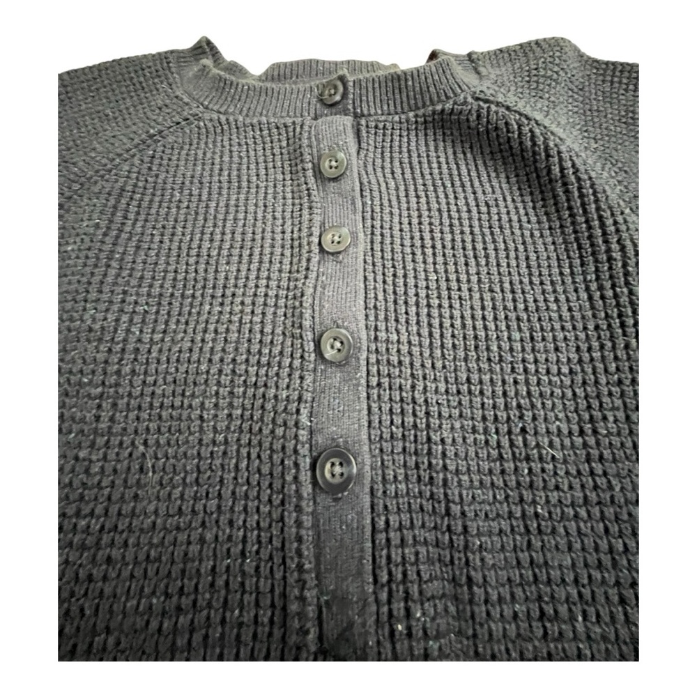 LL Bean Navy Blue Waffle Knit Henley Sweater Women’s Medium - Picture 6 of 6